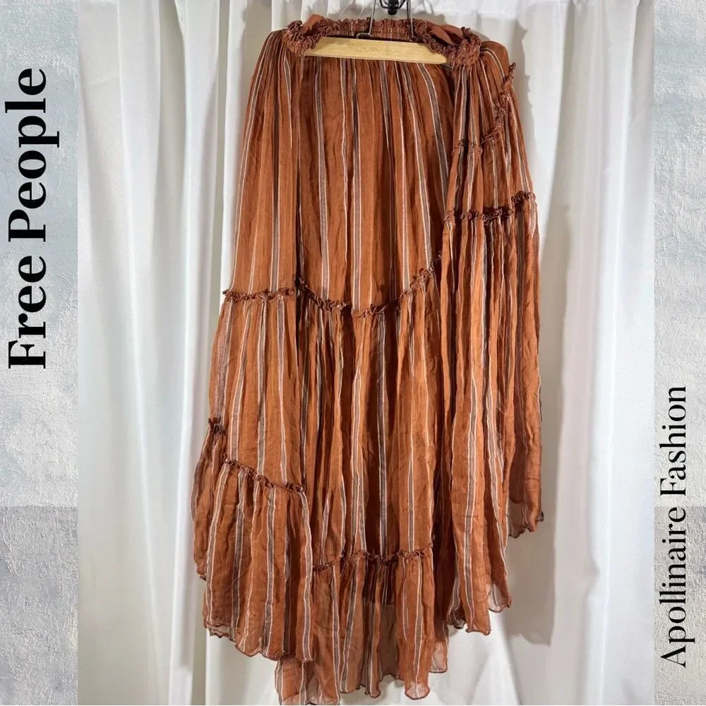 Free People Ember Terracotta Pleated Maxi Skirt Size SP New
